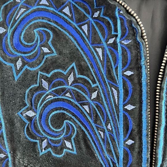 Bob Mackie Womens XS Leather Art Artsy Zip Sweater Jacket Embroidered Boho - Picture 7 of 11